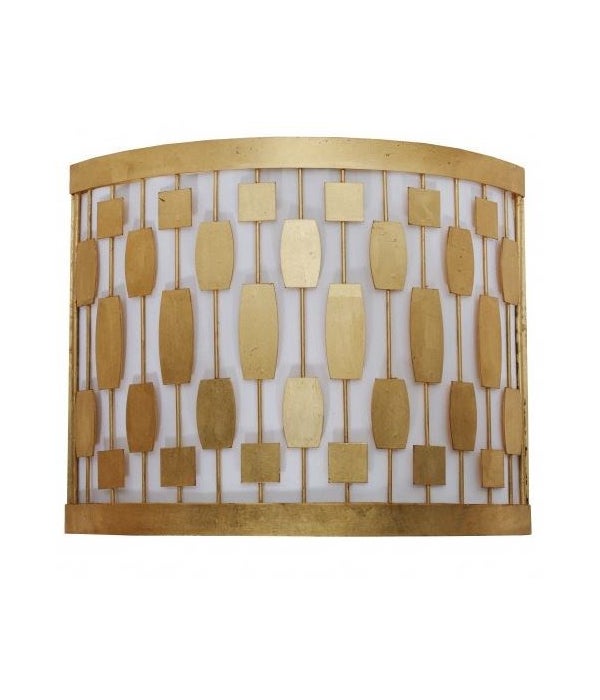 Gold Leaf Mid Century Motif Sconce with White Inner Shade